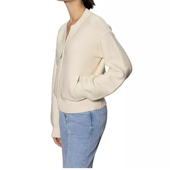 Sanctuary Women's Knit Bomber Jacket full zip cotton blend NWT SZ S CREAM COLOR - Picture 6 of 14
